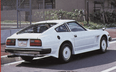 Vintage white sports car parked on street, showcasing retro design and sleek lines against an urban backdrop.